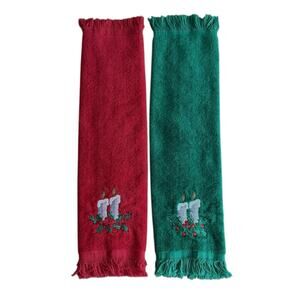 Vintage Royal Terry Barth & Dreyfuss Christmas Fringe Towels Red Green Mistletoe